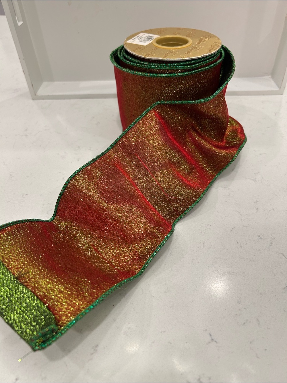Holiday Glitter Edge Ribbon - Red and Green Festive Ribbon